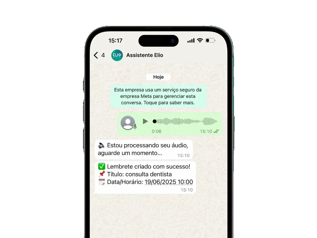 Ilustração sobre lembretes e agendamentos no WhatsApp com Elio